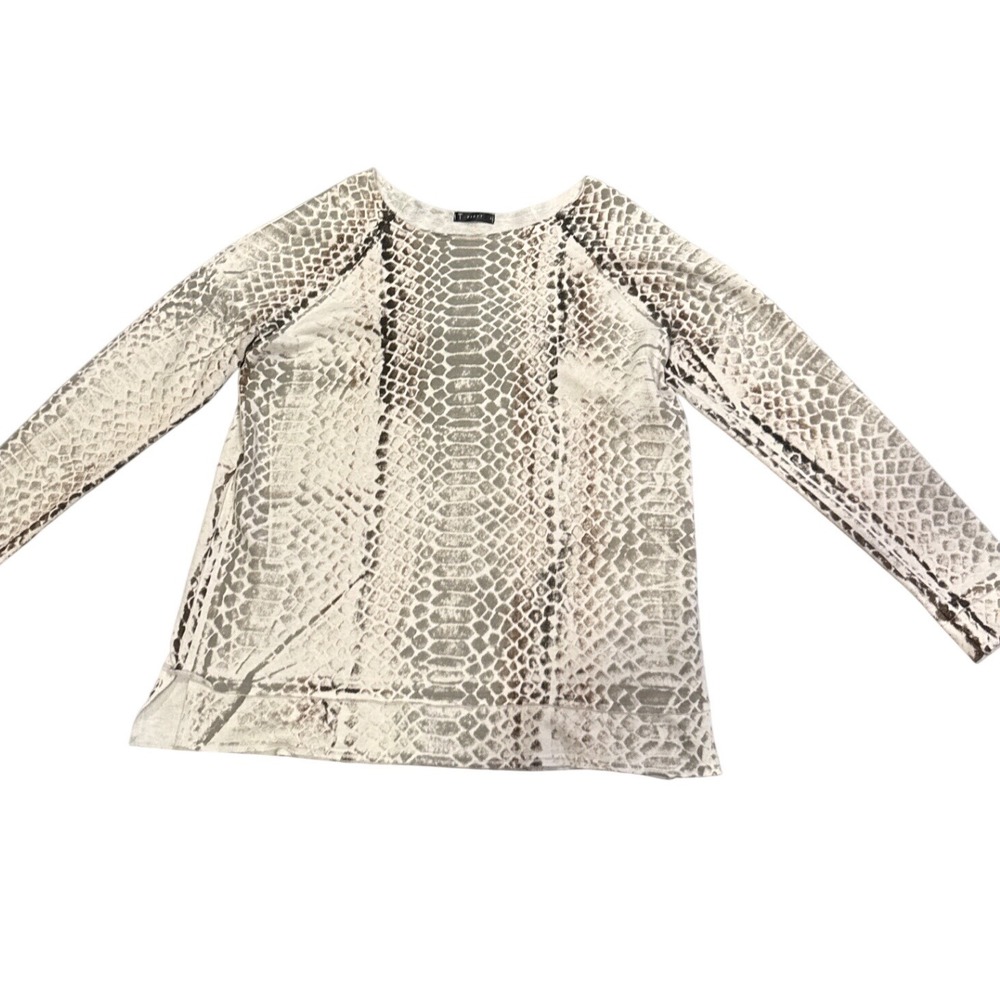 T-Party Womens L Western Snakeskin Print Raglan Long Sleeve Edgy Boho Top Gray